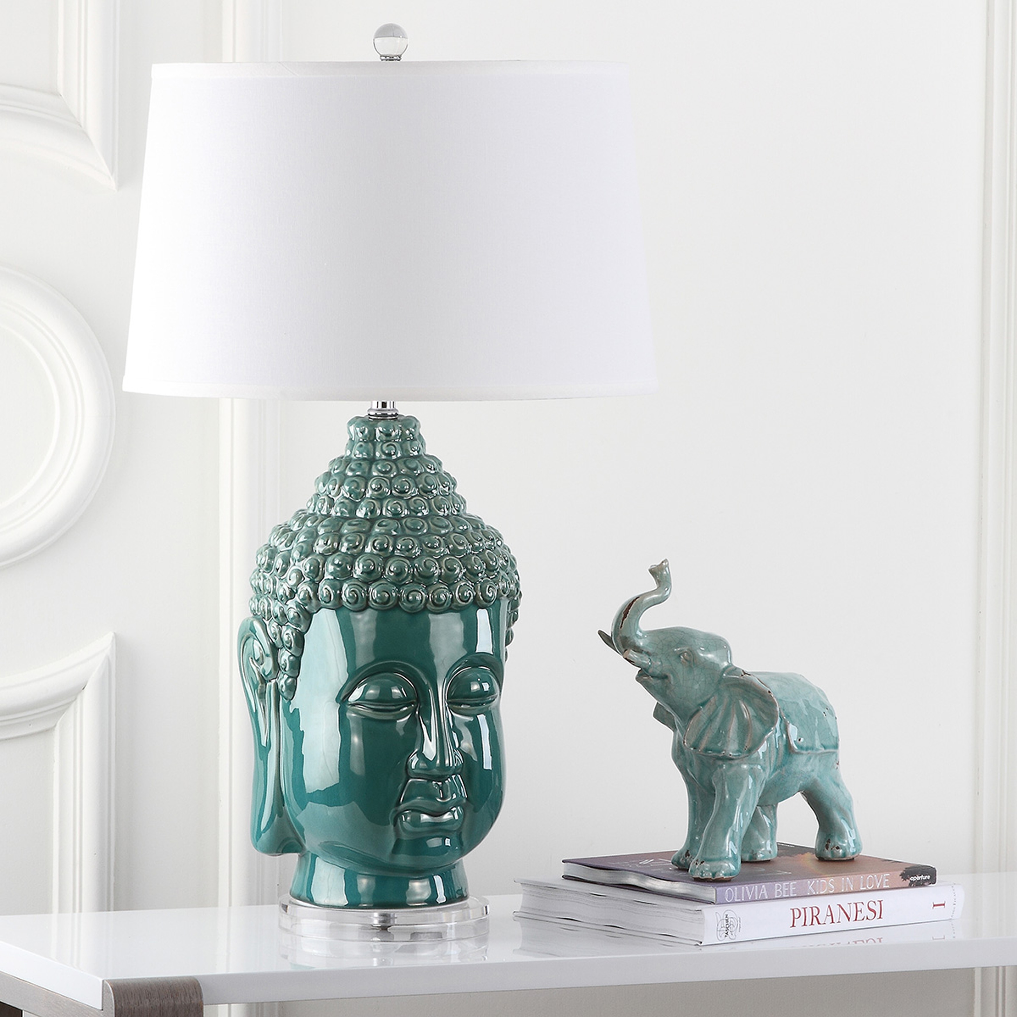 SAFAVIEH Lighting 31 inch Serenity Teal Buddha Lamp Set of 2