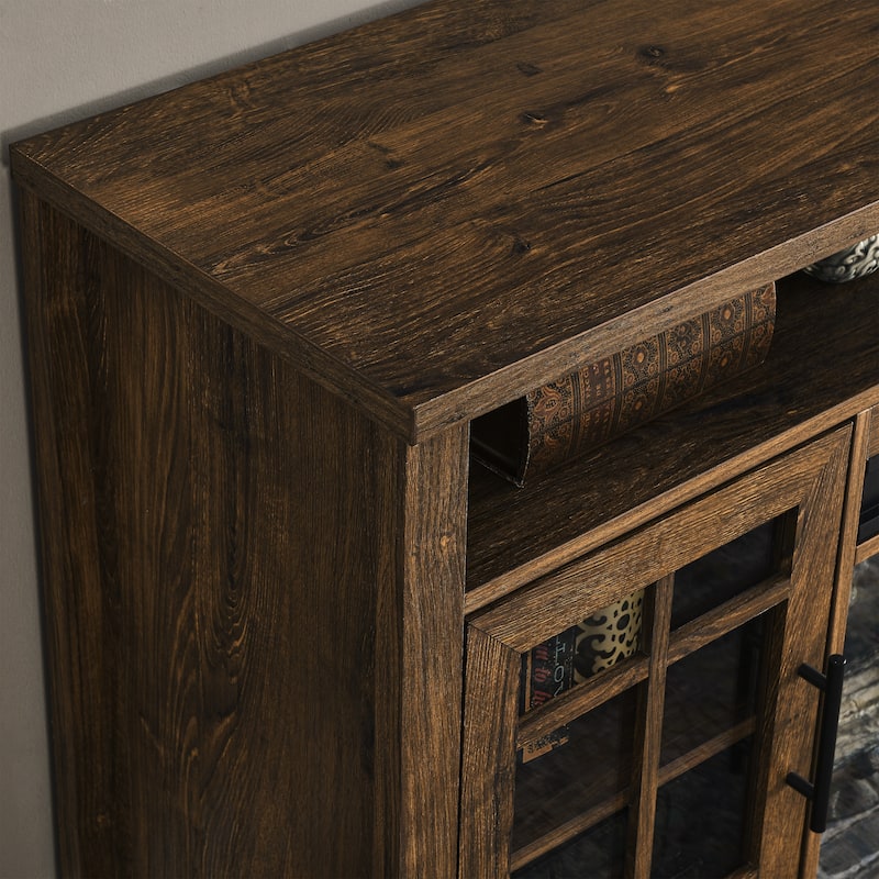 Reclaimed Barnwood 55" Fireplace TV Stand with Log Flames, Remote & Doors