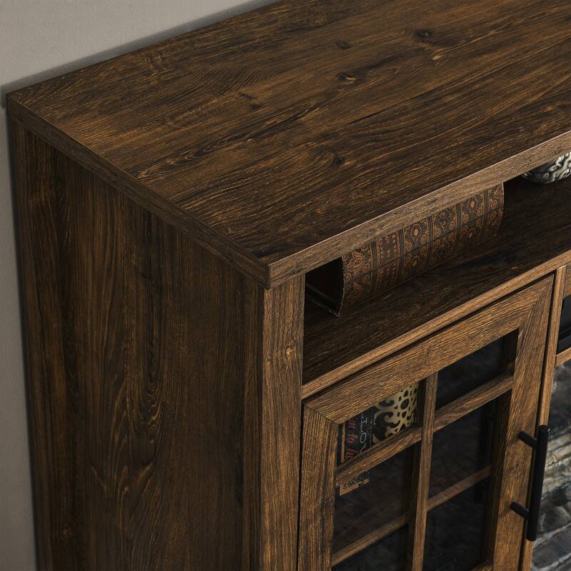 Reclaimed Barnwood 55" Fireplace TV Stand with Realistic Flames & 2 Doors