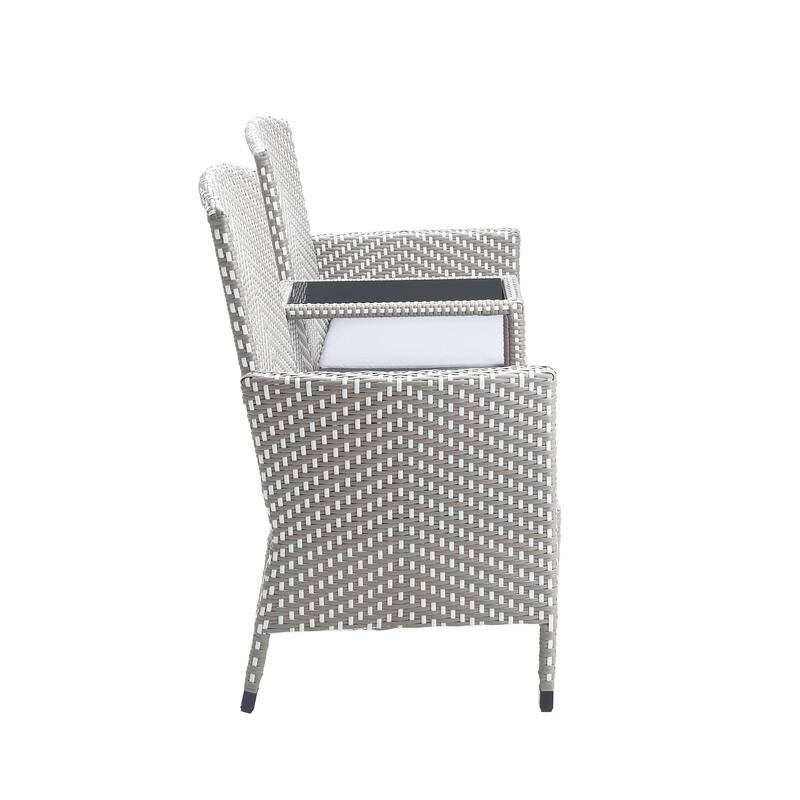 Lulu French Wicker Patio Loveseat with Built-in Glass End Table by Furniture of America