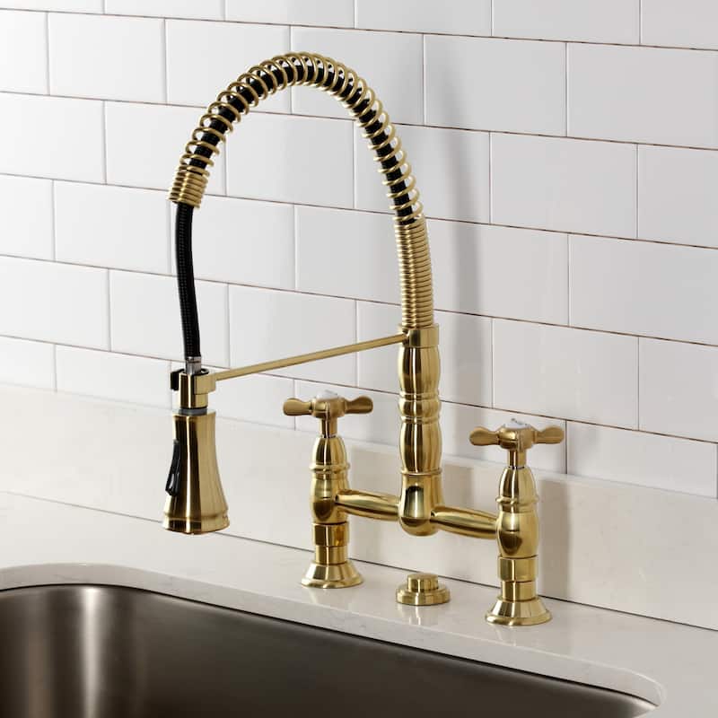 Kingston Brass Essex Double-Handle Wall-Mount Pre-Rinse Bridge Kitchen Faucet
