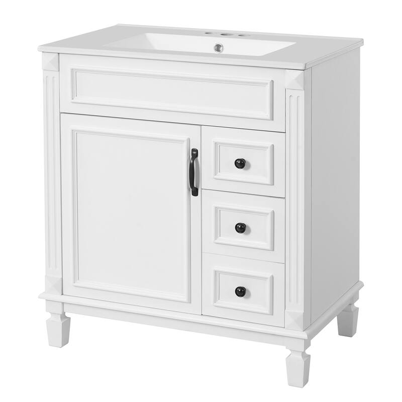 Bathroom Vanity with Ceramic Sink, Small Bathroom Storage Cabinet, Bathroom Cabinet with 2 Drawers & Adjustable Shelf