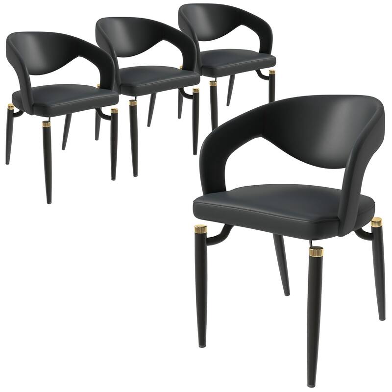 Entice Dining Chairs Set of 4 Upholstered Leather with Iron Legs Modern Accent Arm Chairs - Charcoal Black