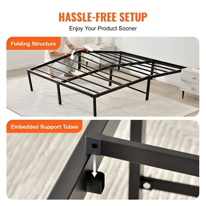 Metal Bed Frame with Steel Slat Support Platform Design No Box Spring