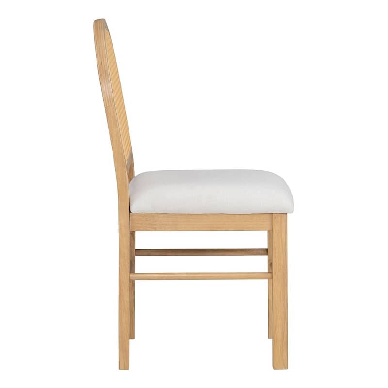 5 PCS Retro Functional Extendable Dining Set for 4 with 4 Upholstered Chairs with Rattan Backrests