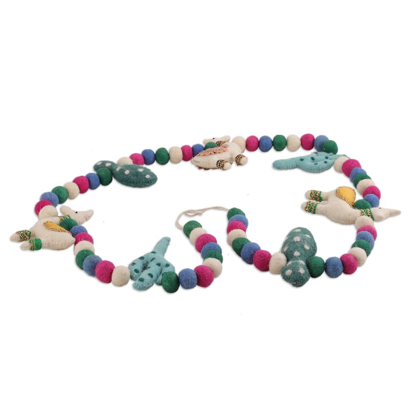 Novica Handmade Festive Llamas Wool Felt Garland - Multi