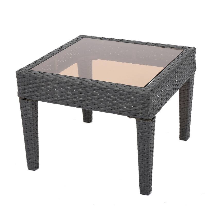 20 in. Gray Square Glass End Table, Sturdy Build End Side Table for Living Rooms