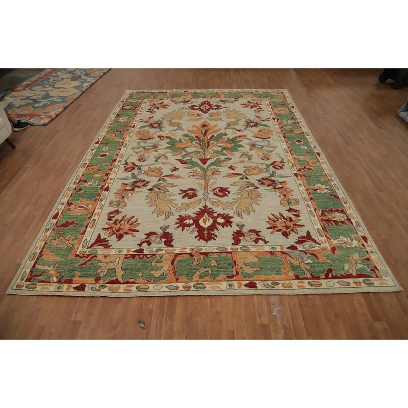 Hand Knotted Oriental 100% Wool Carpet Transitional Floral Beige & Ivories Oushak Area Rug - 14' 4'' X 10' 1''