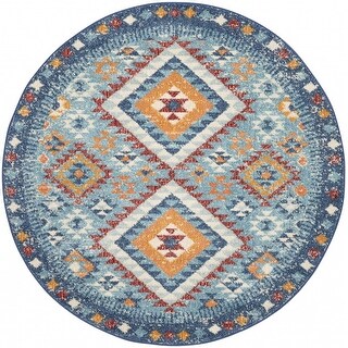 5' Round Blue and Multi Diamonds Area Rug - 3'6