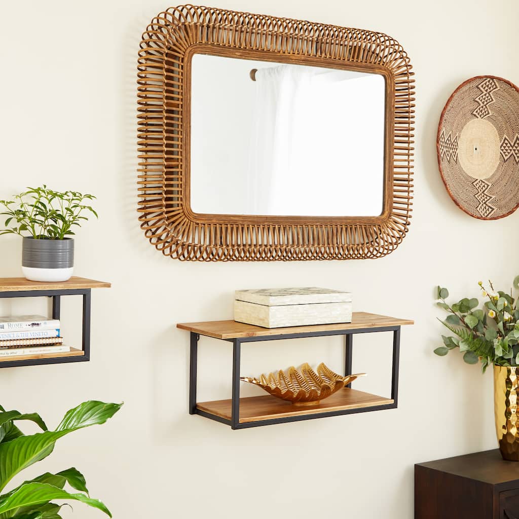 Brown Wood Handmade Woven Room Wall Mirror