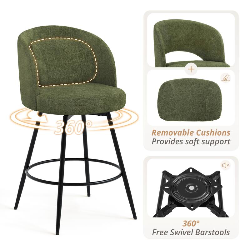 Swivel Bar Stools Set Of 2/3/4, Metal Bar Stools, Modern Upholstered Bar Stools For Kitchen Island - 20.3"W X 20.3"D X 39"H