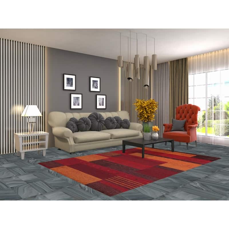 Geometric Gabbeh Indian Area Rug Hand-Tufted Multi-Color Wool Carpet - 5'3" x 7'7"