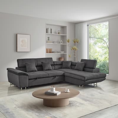 104.3" Pull Out Corduroy Sofa Bed with Storage Chaise