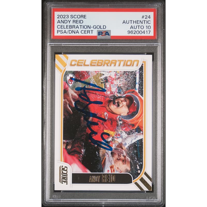 Andy Reid 2023 Score Celebration Gold Signed Football Card #24 Auto PSA 10 417 - 8'6" x 11'6"