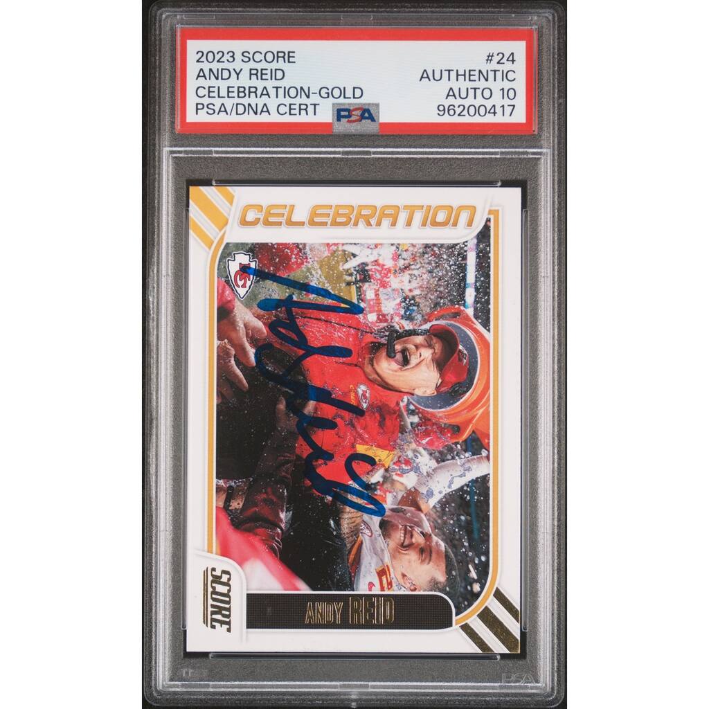 Andy Reid 2023 Score Celebration Gold Signed Football Card #24 Auto PSA 10 417 - 8'6" x 11'6"