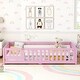 preview thumbnail 2 of 7, Pink Full Size Floor Bed with Safety Guardrails and Door