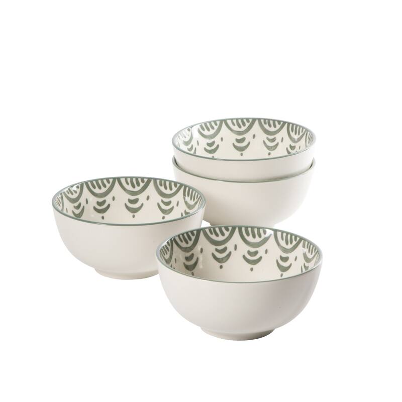 Bloomhouse - 2-Time Oprah's Favorite Things - Valencia Flor 4 Piece 6" Cereal Bowl Set, Stoneware Floral Decal Design - Fern Green