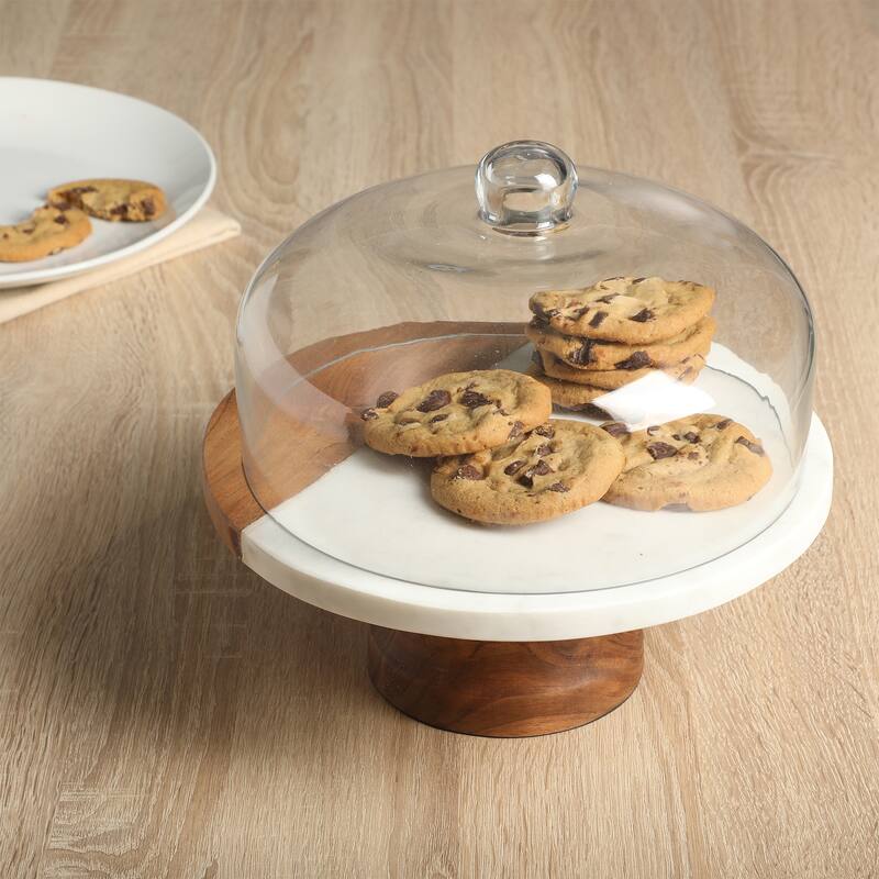 Gibson Elite Ridgehaven 11" Marble Cake Stand, Serving Platter, Charcuterie Board, and Center Piece Home Décor With Glass Lid