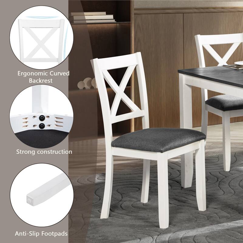 5 Piece Wooden Modern Dining Set for 4 Persons, Square Table with 4 Upholstered Chair and X Back, for Kitchen Room, Restaurant