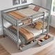 preview thumbnail 13 of 37, Full Over Full Bunk Bed with Drawers, Solid Rubber Wood Frame with Ladder & Guardrails, Detachable into Two Beds Grey