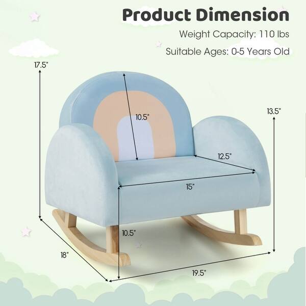 Toddler Rocking Chair with Solid Rubber Wood Frame Soft Velvet Cover-Blue - 19.5"L x 18"W x 17.5"H