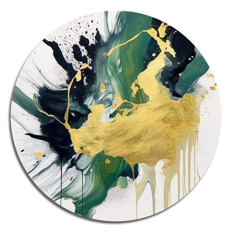 Designart "Green and Yellow Splash" Fractals Metal Circle Wall Decor
