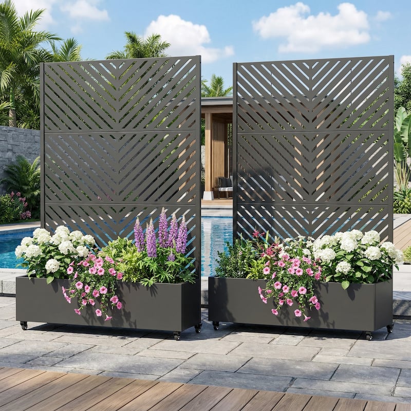 Outdoor Planters Metal Planter Box with Trellis with Wheels(Set of 2) - 72"x47"