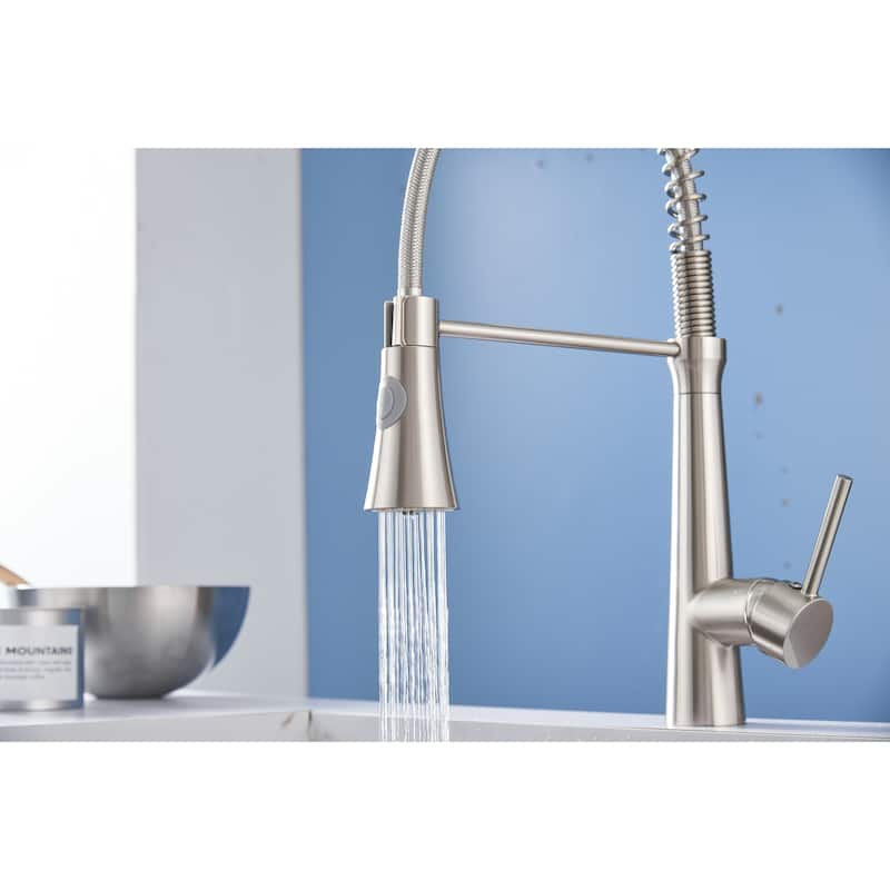 1-Handle Deck Mount Kitchen Faucet with Pull Down
