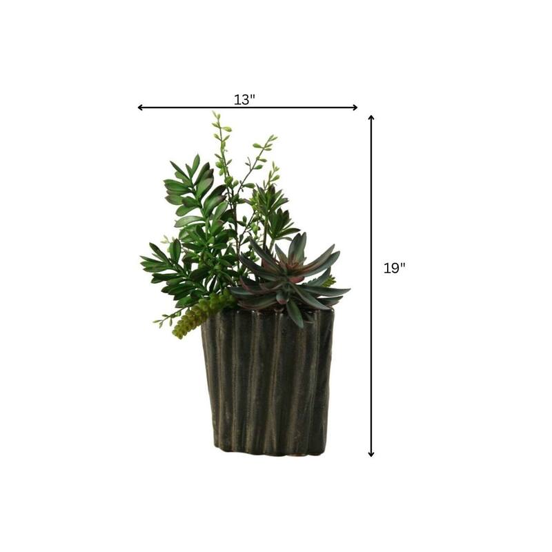 HomeStock Succulents, Aloe and Dracaena Heads in Oval Ceramic Planter - Mixed Faux Plant Arrangement for Home Accents - 19