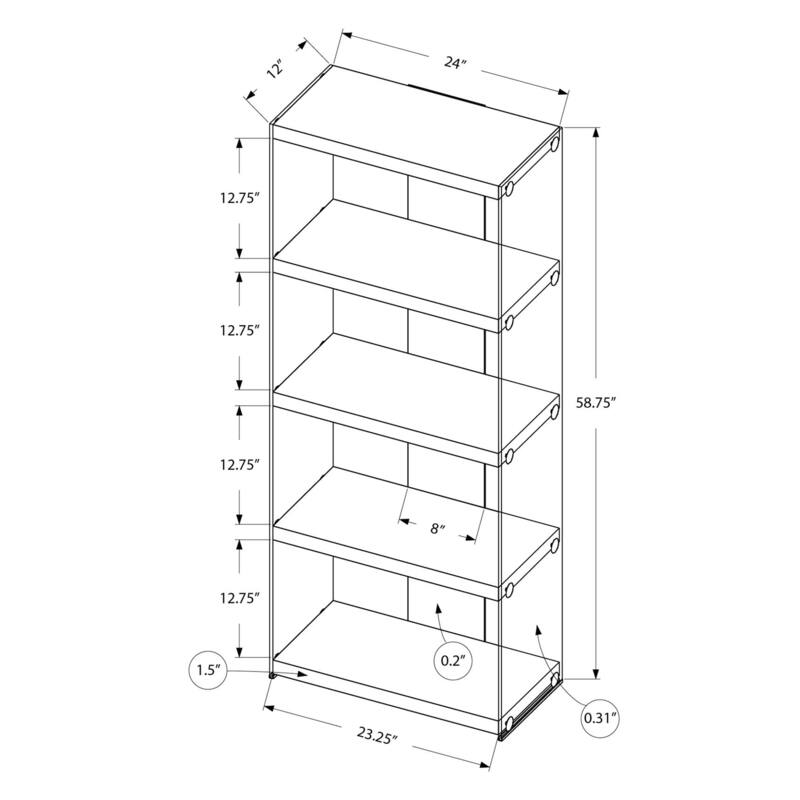 5 Tier Bookcase, Modern Contemporary 60"h Bookshelf with Clear Tempered Glass Frame for Living room Office, Bedroom
