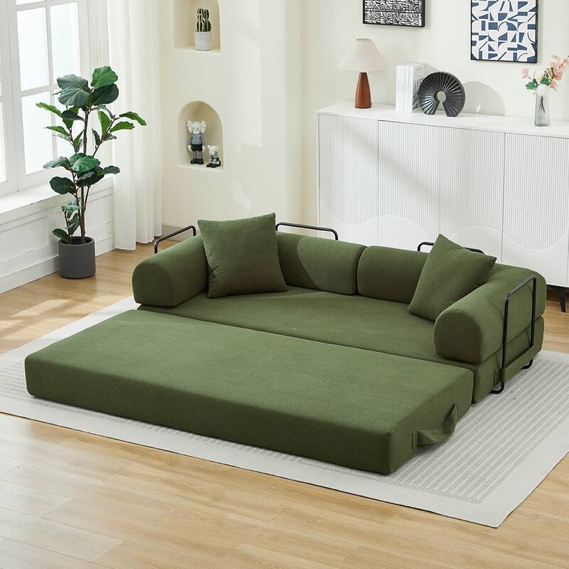 Folding Upholstered Sofa Bed, 78.5" Convertible Sleeper Sofa Bed with 2 Pillows, Fold Out Loveseat Couch, Futon Couch