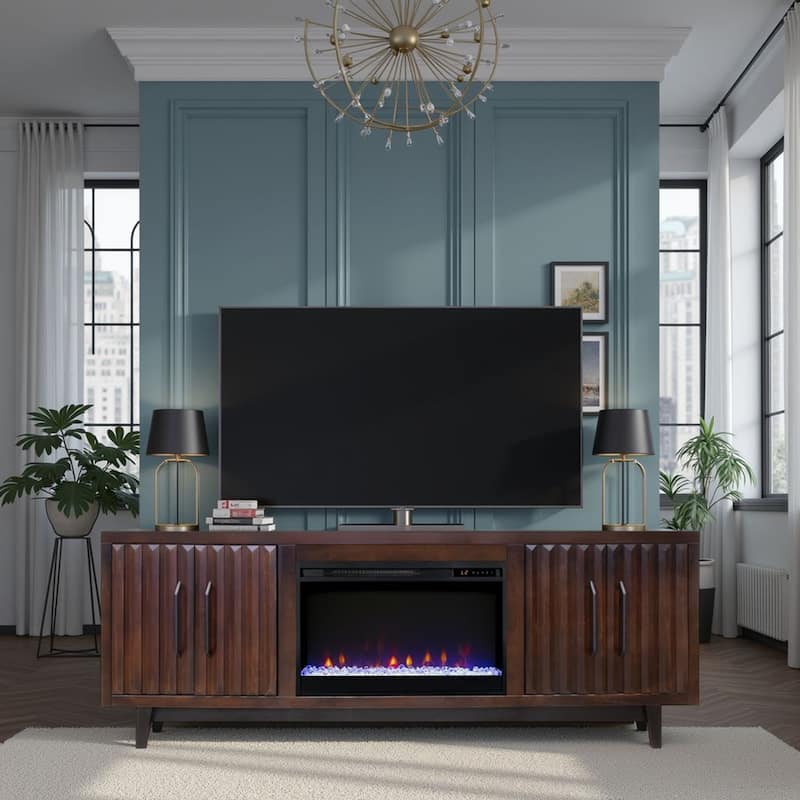 Bridgevine Home Radiance 75 inch Fireplace TV Stand for TVs up to 85 inches - Rosewood
