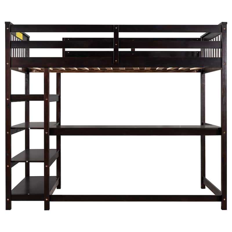 Pine Loft Bed with Storage Shelves