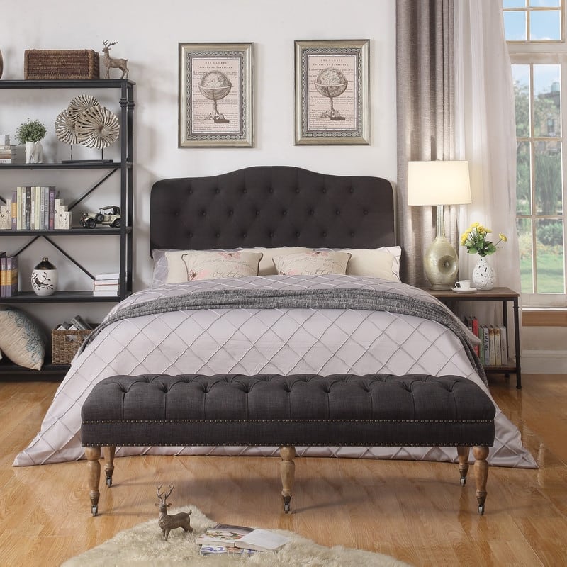 Rosevera Yedda Nailhead Tufted Upholstered Bench with Wheels