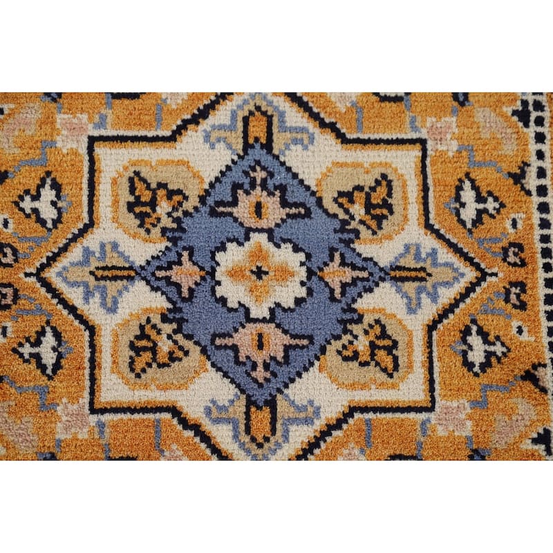 Gold Yellow Kazak Foyer Rug Handmade Wool Carpet - 2'0" x 3'0"