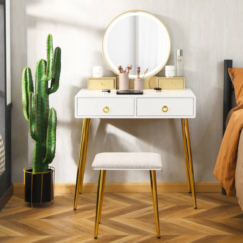 Vanity Table Set Makeup Dressing Table with Lighted Mirror and Stool