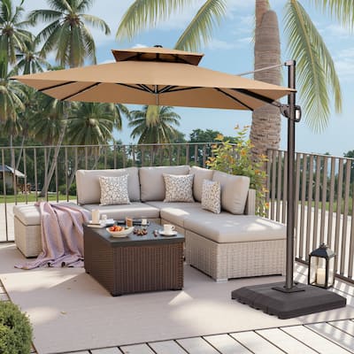 Pellebant 9 FT x 12 FT Outdoor Patio Cantilever Umbrella with Base Double Top
