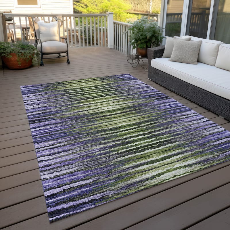 Machine Washable Indoor/ Outdoor Chantille Jagged Stripes Rug