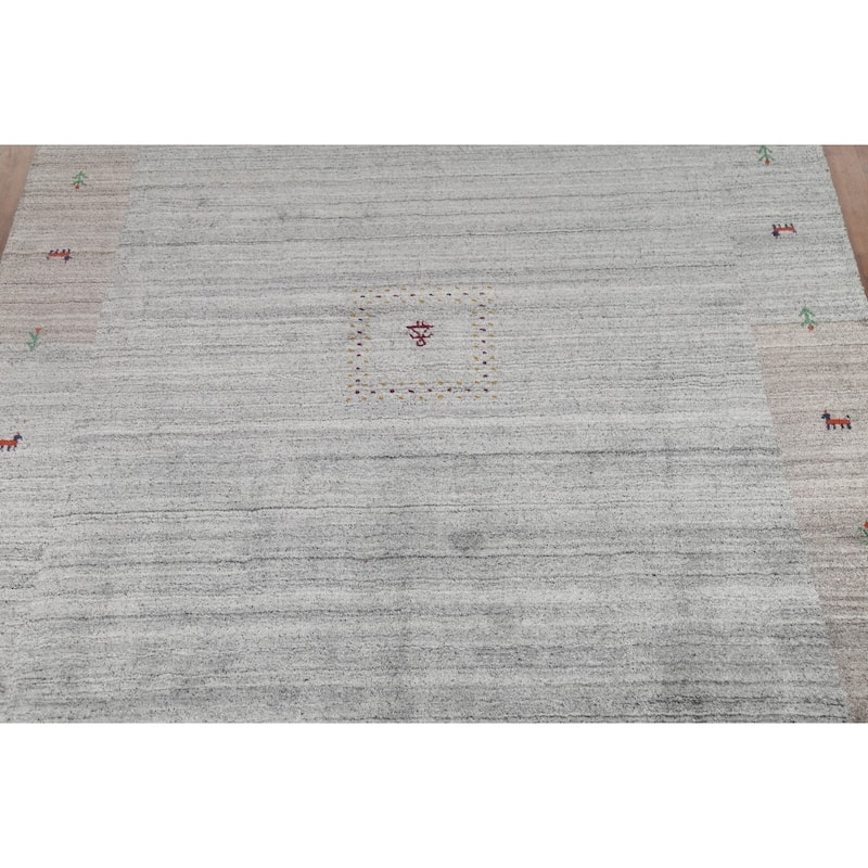Tribal Striped Gabbeh Indian Area Rug Handmade Grey Wool Carpet - 6'9"x 8'3"