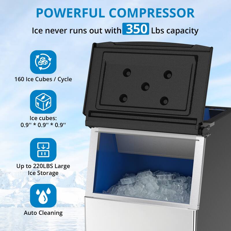Commercial Ice Maker Machine, 350lbs/24H with 220 Lbs Storage Bin