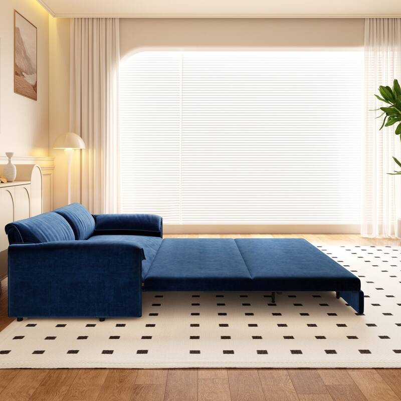 66" Velvet 3-in-1 Convertible Sofa Bed with Side Storage