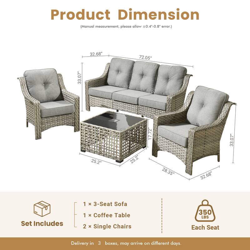 HOOOOWOOO 5-piece Wicker Rattan Patio Outdoor Furniture Ergonomic Conversation Set with Coffee Table