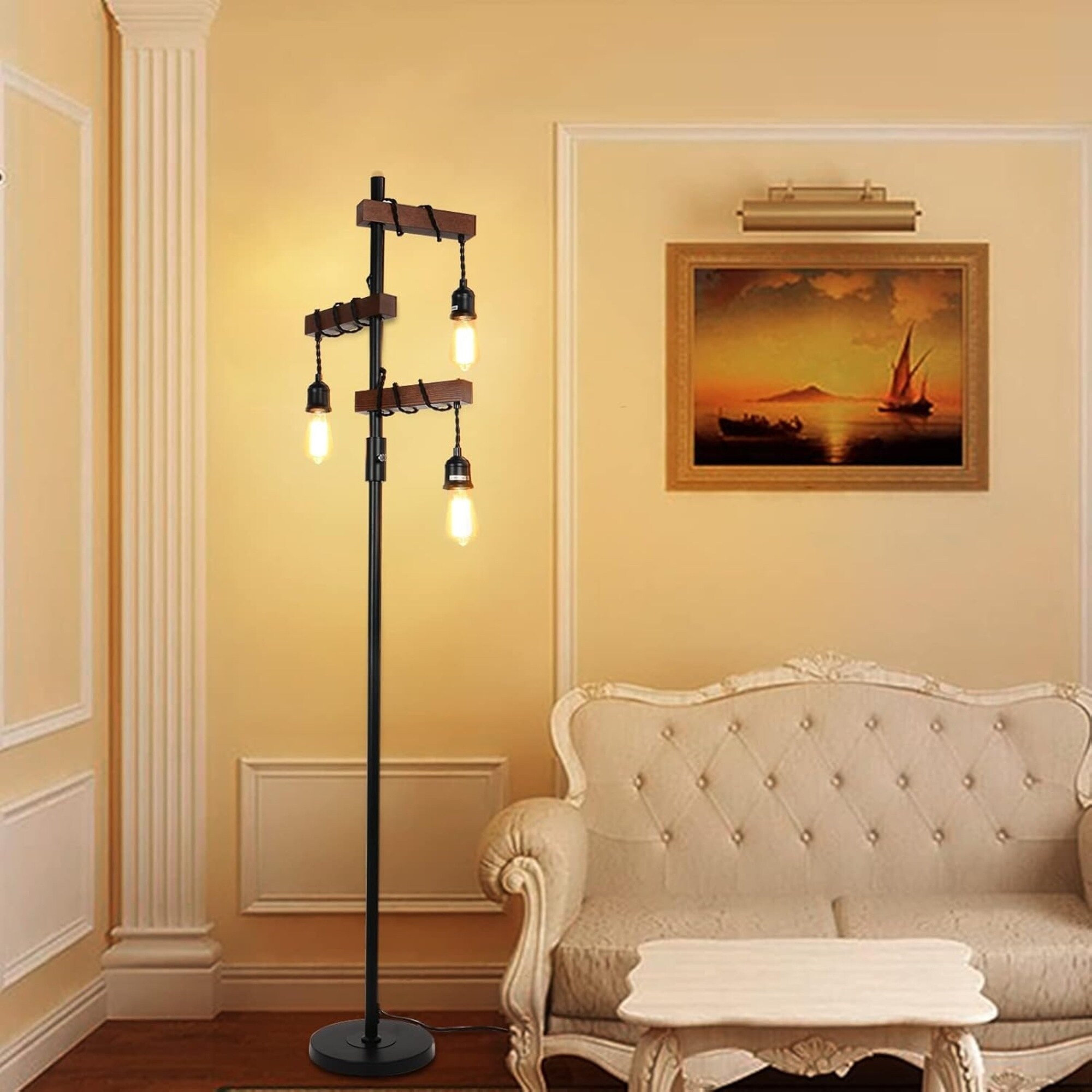 63 Farmhouse 3 Lights Floor Lamp Dimmable Tall Vintage Pole Light 9.8 x 9.8 x 67.7 Bed Bath Beyond 42221107