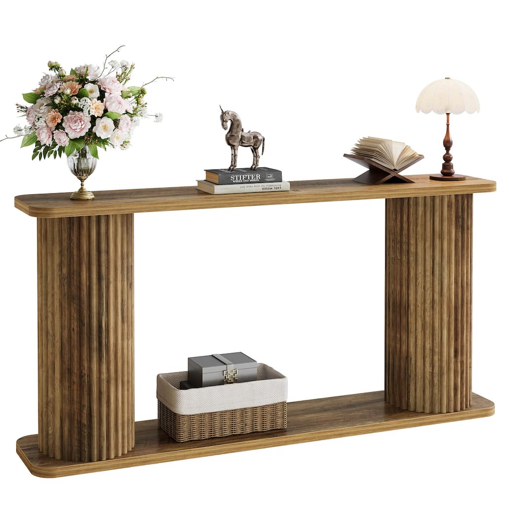 63" Long Console Table, Mid Century Modern Behind Couch Sofa Table