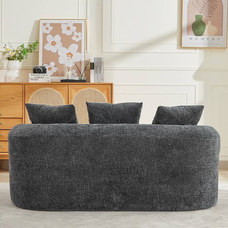 63.2" Modern Small Loveseat Sofa, Chenille Boneless Couch, Deep Seat Sofa with 3 Pillows