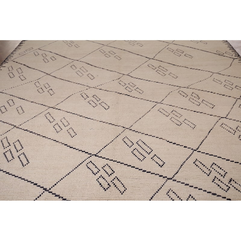 Trellis Moroccan Oriental Area Rug Handmade Geometric Wool Carpet - 9'0"x 12'5"