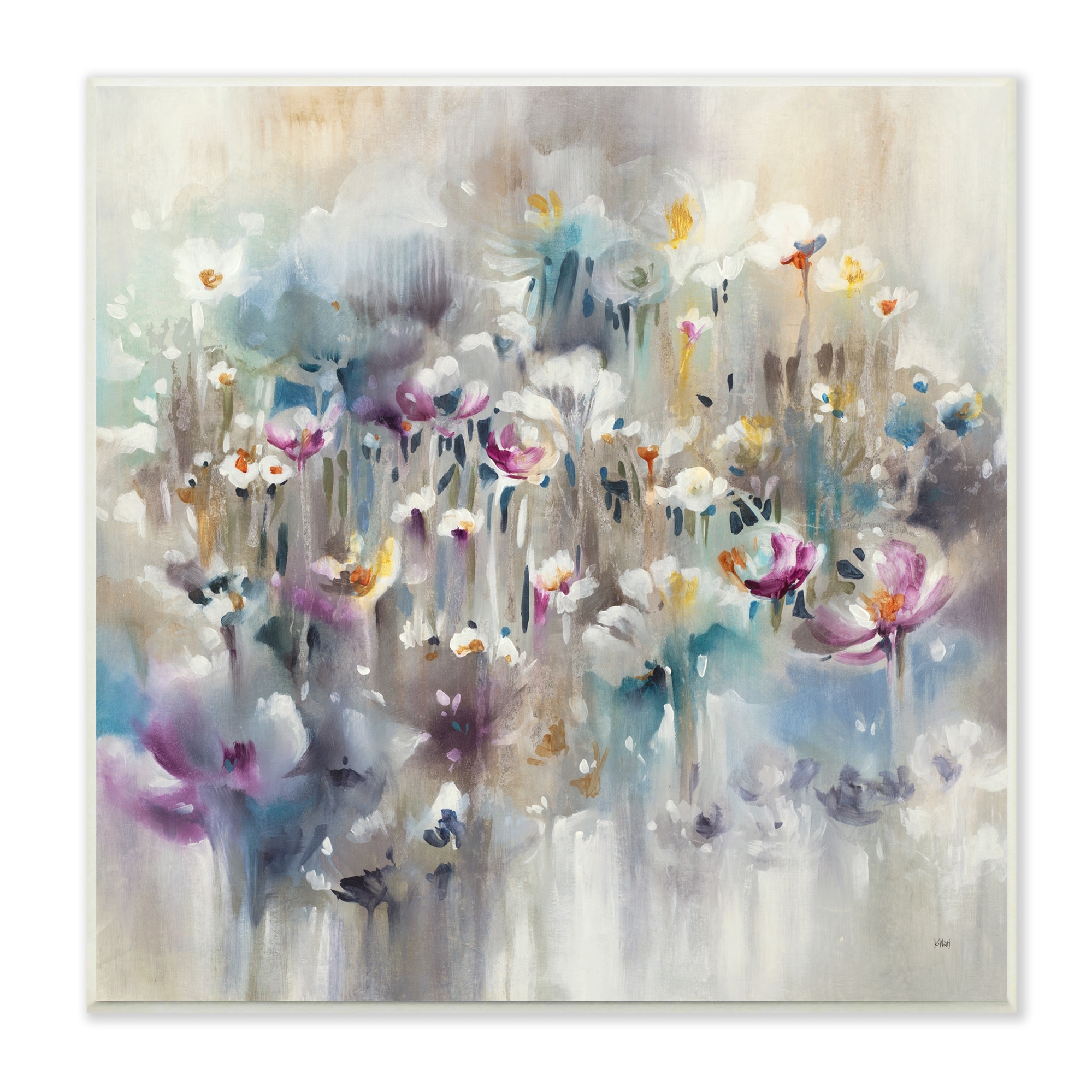 Stupell Soft Rounded Wild Flowers Abstract Floral Field Wood Wall