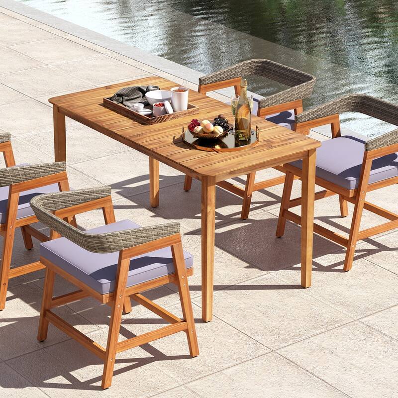 Gymax Rectangular Outdoor Dining Table 4-6 People Large Acacia Wood