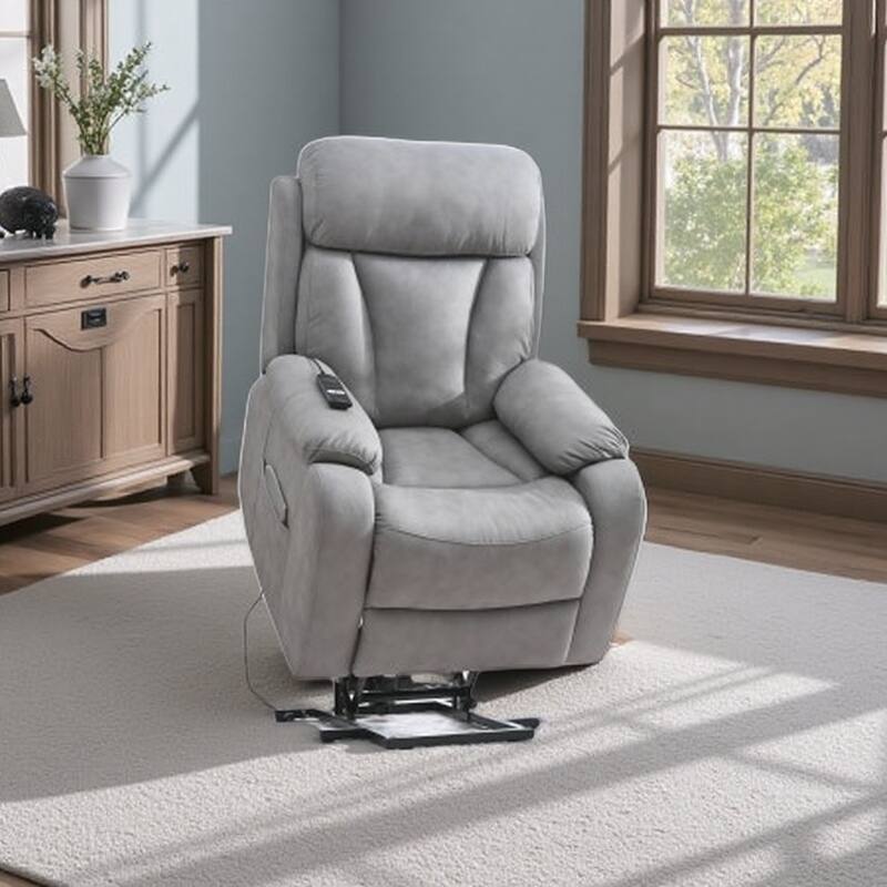 Fabric Power Lift Recliner with Remote, Overstuffed Cushions, Side Storage Pocket, and Durable Heavy-Duty Frame for Seniors - Light Gray