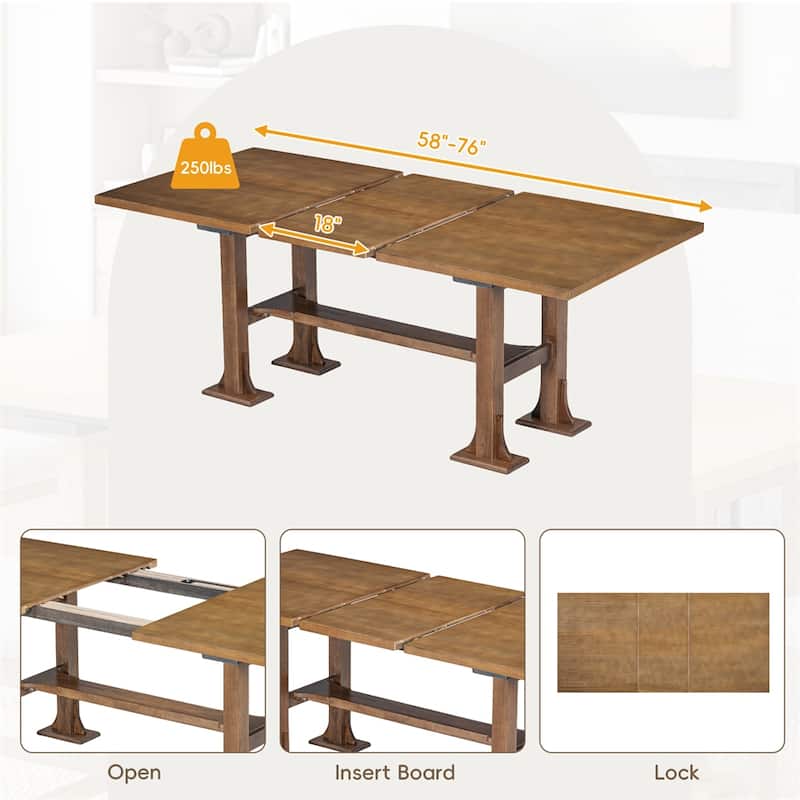 6-Piece Extendable Dining Table Set with Upholstered Chair and Bench